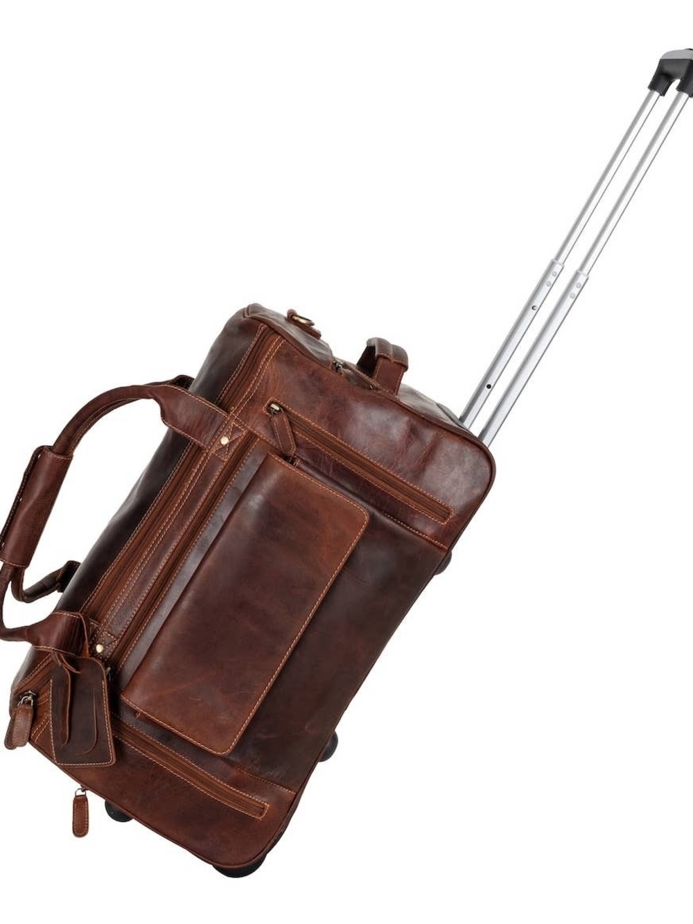 Leather Rolling Duffel Bag - Brown